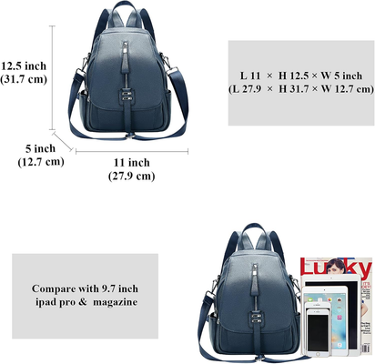 Genuine Leather Backpack for Women Convertible Shoulder Bag with Buckle Flap
