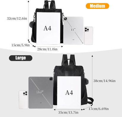 Women Backpack Purse Waterproof Nylon Anti-Theft Rucksack Lightweight Shoulder Bag