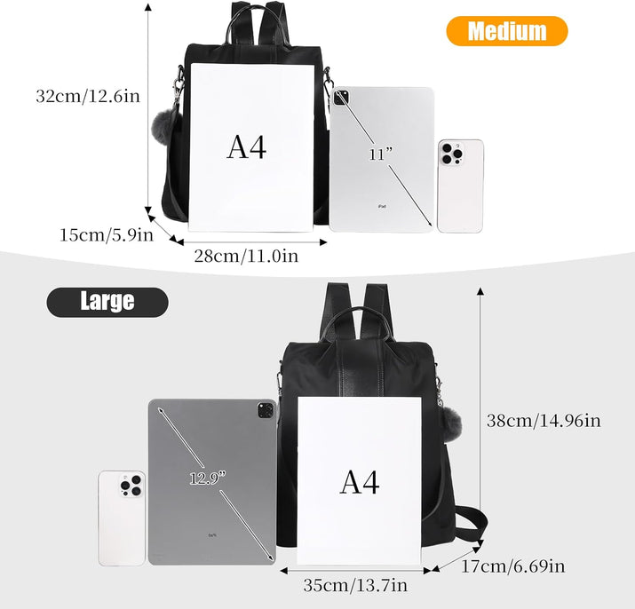 Women Backpack Purse Waterproof Nylon Anti-Theft Rucksack Lightweight Shoulder Bag