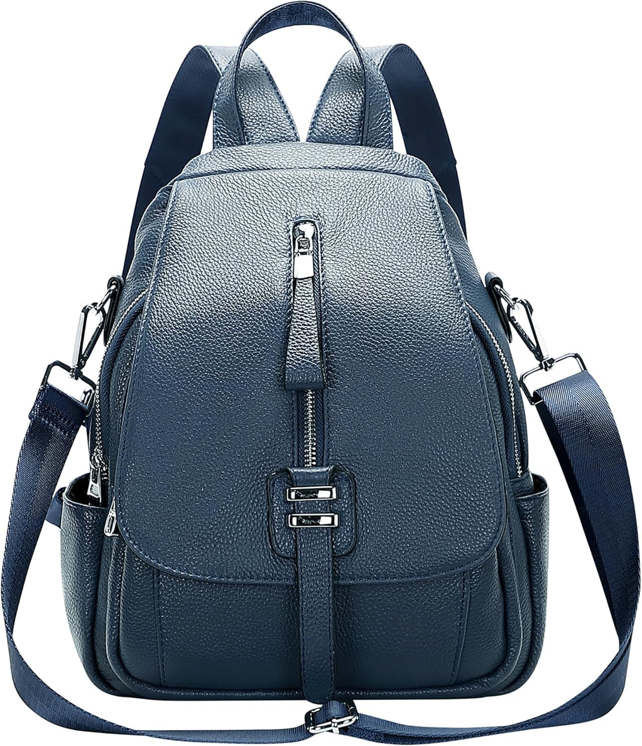 Genuine Leather Backpack for Women Convertible Shoulder Bag with Buckle Flap