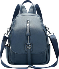 Genuine Leather Backpack for Women Convertible Shoulder Bag with Buckle Flap