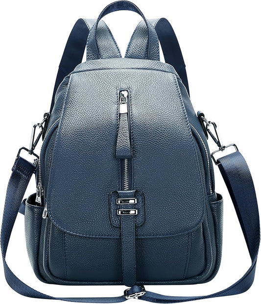 Genuine Leather Backpack for Women Convertible Shoulder Bag with Buckle Flap