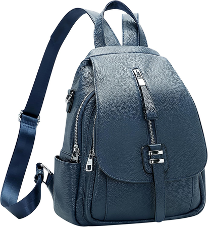 Genuine Leather Backpack for Women Convertible Shoulder Bag with Buckle Flap