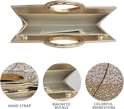 Clutch Purses for Women Rhinestone Evening Bag Wedding Party Cocktail Purses Handbags,Gold.