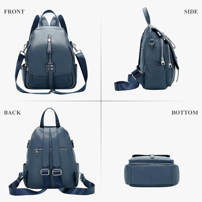 Genuine Leather Backpack for Women Convertible Shoulder Bag with Buckle Flap