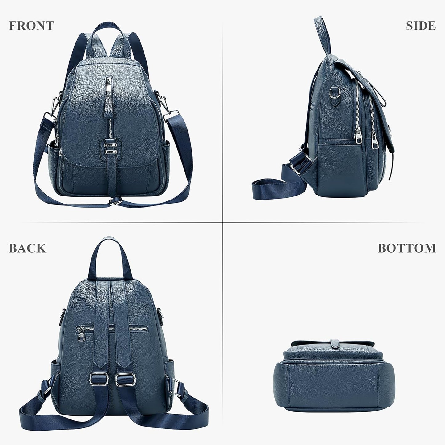 Genuine Leather Backpack for Women Convertible Shoulder Bag with Buckle Flap
