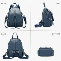 Genuine Leather Backpack for Women Convertible Shoulder Bag with Buckle Flap